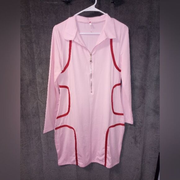 Stylish Pink/Hot Pink Bodycon Dress with Contrast Trim Size XXL NWOT P2P 19 In - Picture 3 of 7